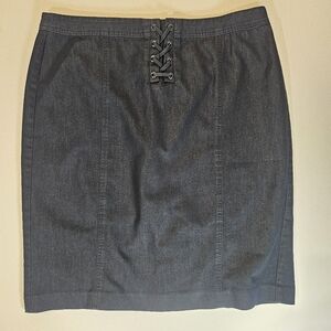 Talbots Denim Skirt Womens 14 Blue Lace Frint Fall Gothic 90s Capsule Wardrobe